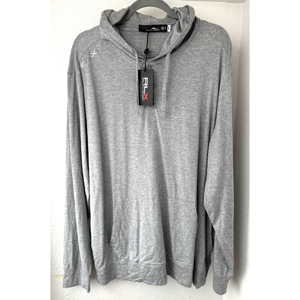 RLX Ralph Lauren Golf Knit Henley Hoodie Mens Size XXL Grey Heather $198 NWT